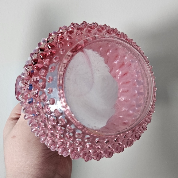 Fenton Cranberry Opalescent Hobnail Double Crimped Vase - Picture 8 of 8